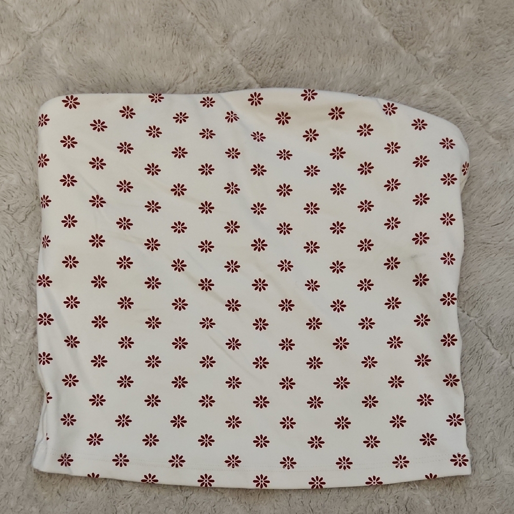 Aerie White and Red Floral Tank Top